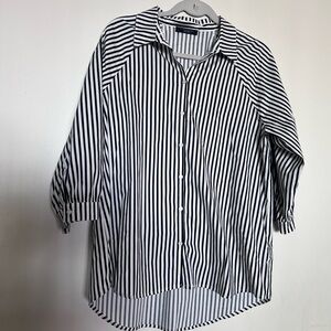 Tahari Black and White Striped Blouse